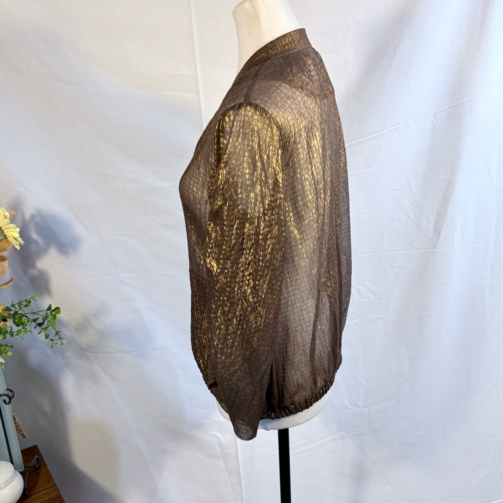 Diane von Furstenberg Metallic Chiffon Zip Jacket Copper Brown Sz 6💚 - Picture 7 of 12